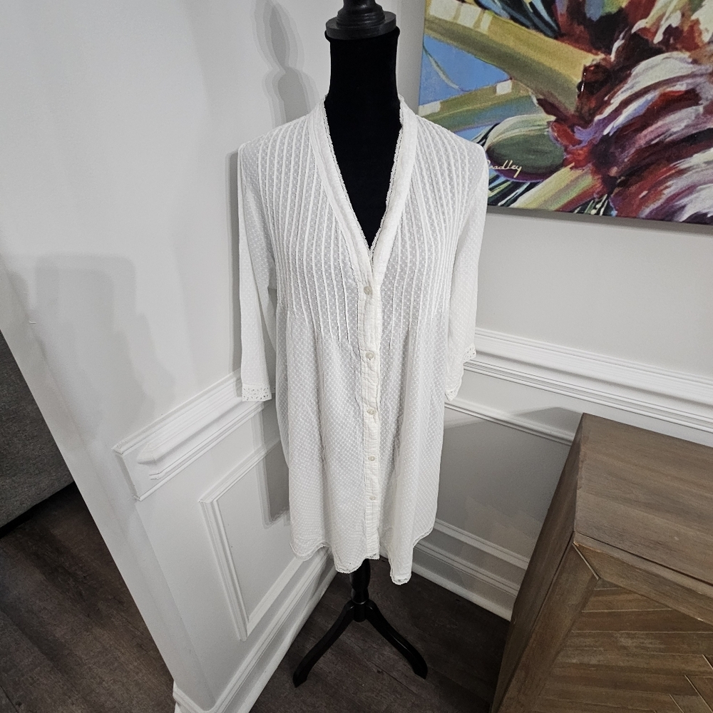 Oscar De La Rebta Pink Label White Night Gown Short 100% Cotton Comfy